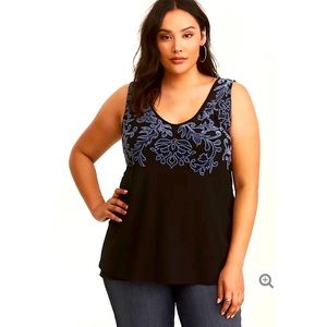 TORRID- BLACK & NAVY VELVET MESH TANK- SIZE 2X